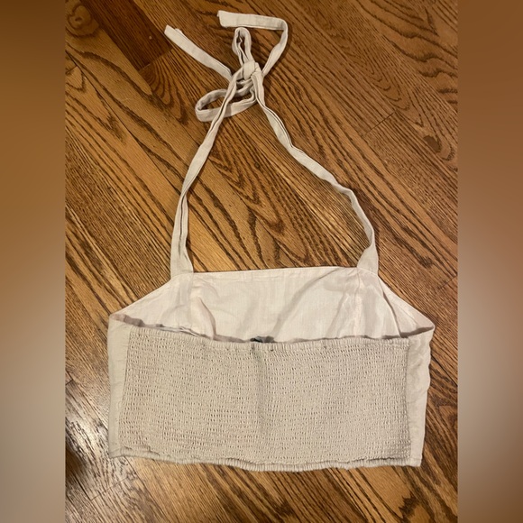 Lulus Double Digits Beige Linen Halter Crop Top - Picture 7 of 7